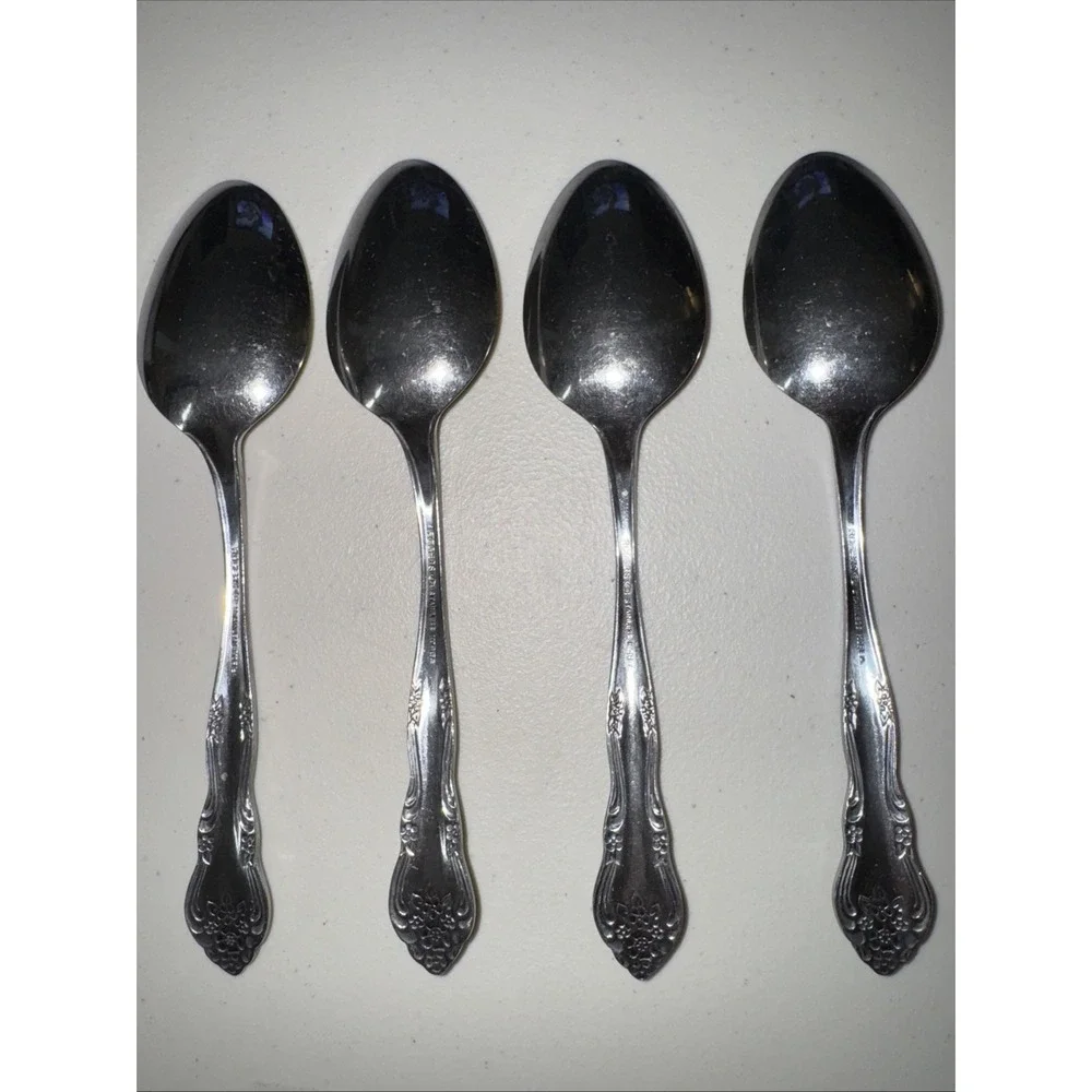 Stanley Roberts Rogers DREAM ROSE BUD Stainless Oval Soup Spoons Lot‎ Of 4